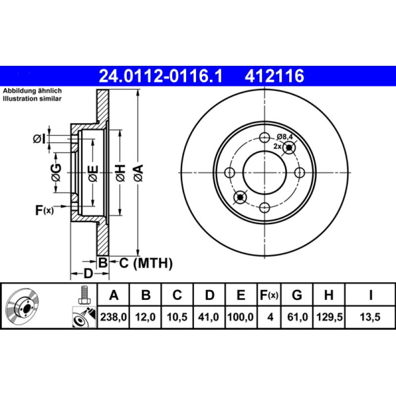 Jeu de 2 disques de frein avant ATE 24.0112-0116.1 - Visuel 1