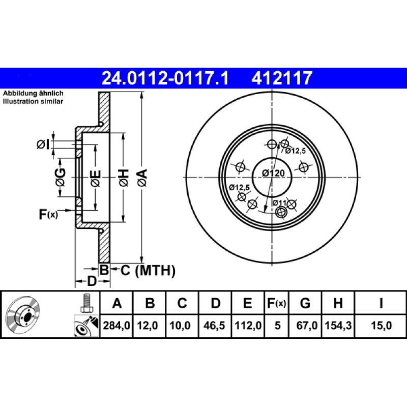 Jeu de 2 disques de frein avant ATE 24.0112-0117.1 - Visuel 1