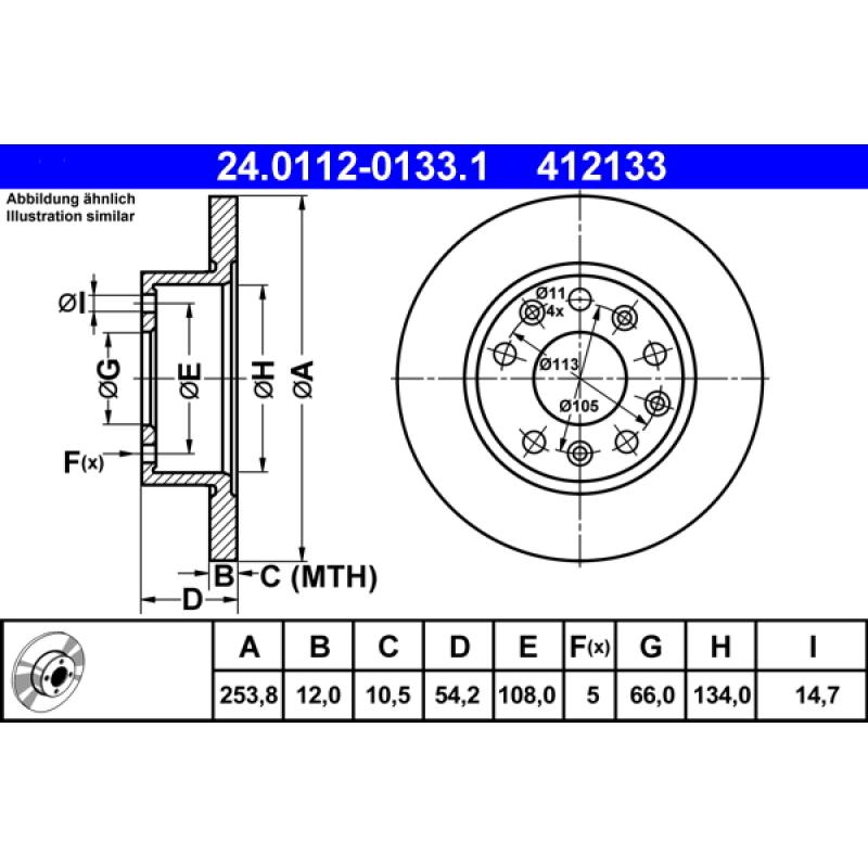 Jeu de 2 disques de frein arrière ATE 24.0112-0133.1 - Visuel 1