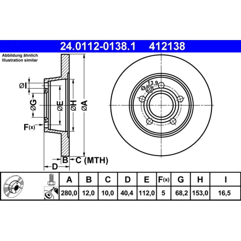 Jeu de 2 disques de frein arrière ATE 24.0112-0138.1 - Visuel 1