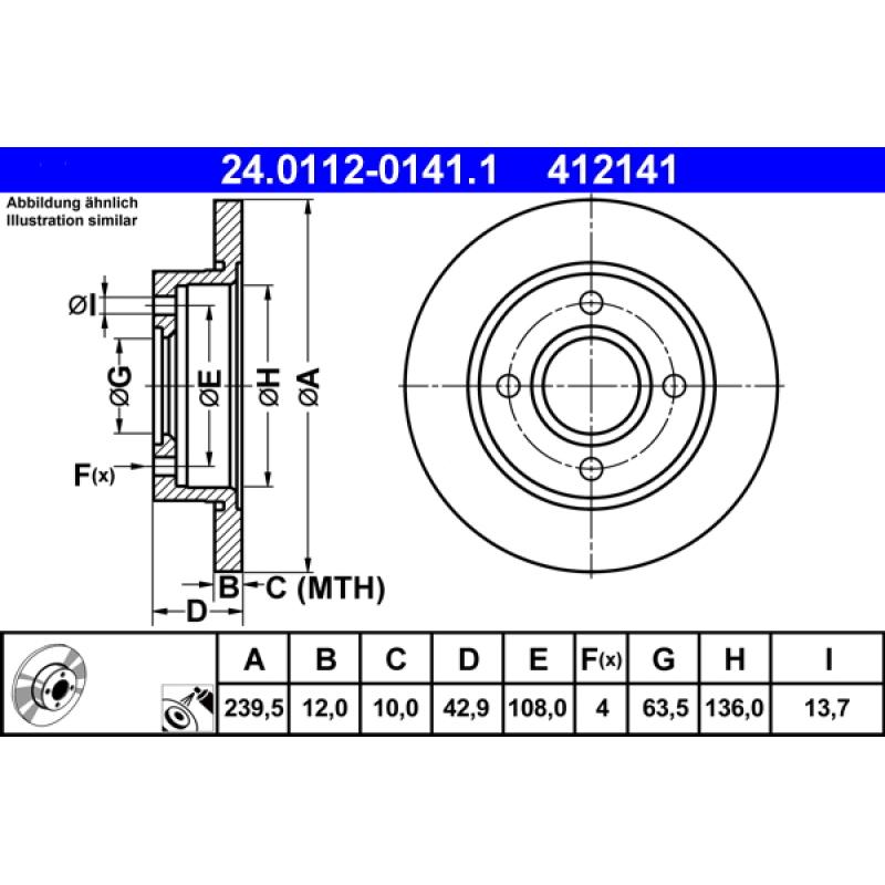 Jeu de 2 disques de frein avant ATE 24.0112-0141.1 - Visuel 1