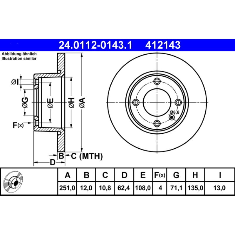 Jeu de 2 disques de frein arrière ATE 24.0112-0143.1 - Visuel 1