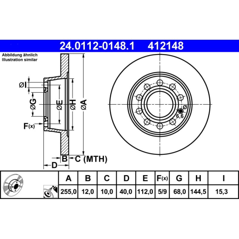 Jeu de 2 disques de frein arrière ATE 24.0112-0148.1 - Visuel 1