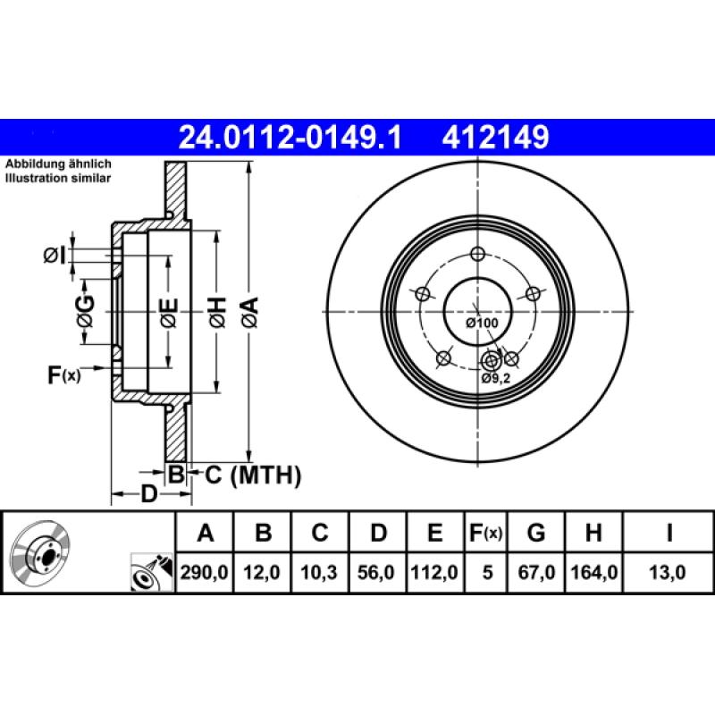 Jeu de 2 disques de frein arrière ATE 24.0112-0149.1 - Visuel 1