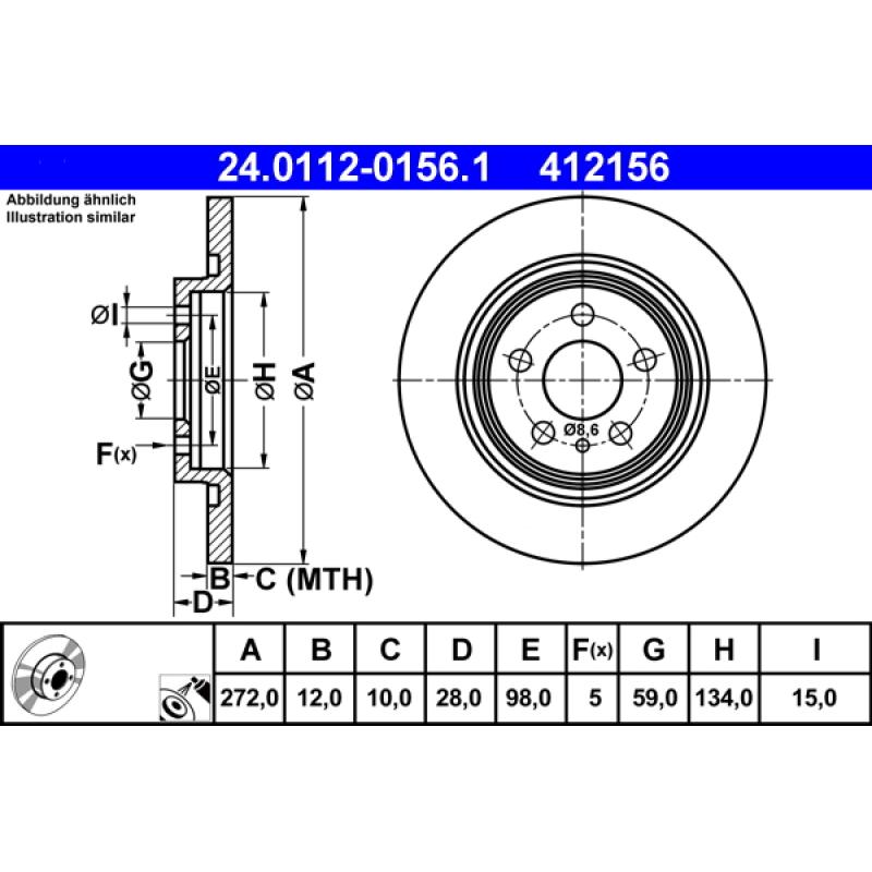 Jeu de 2 disques de frein arrière ATE 24.0112-0156.1 - Visuel 1