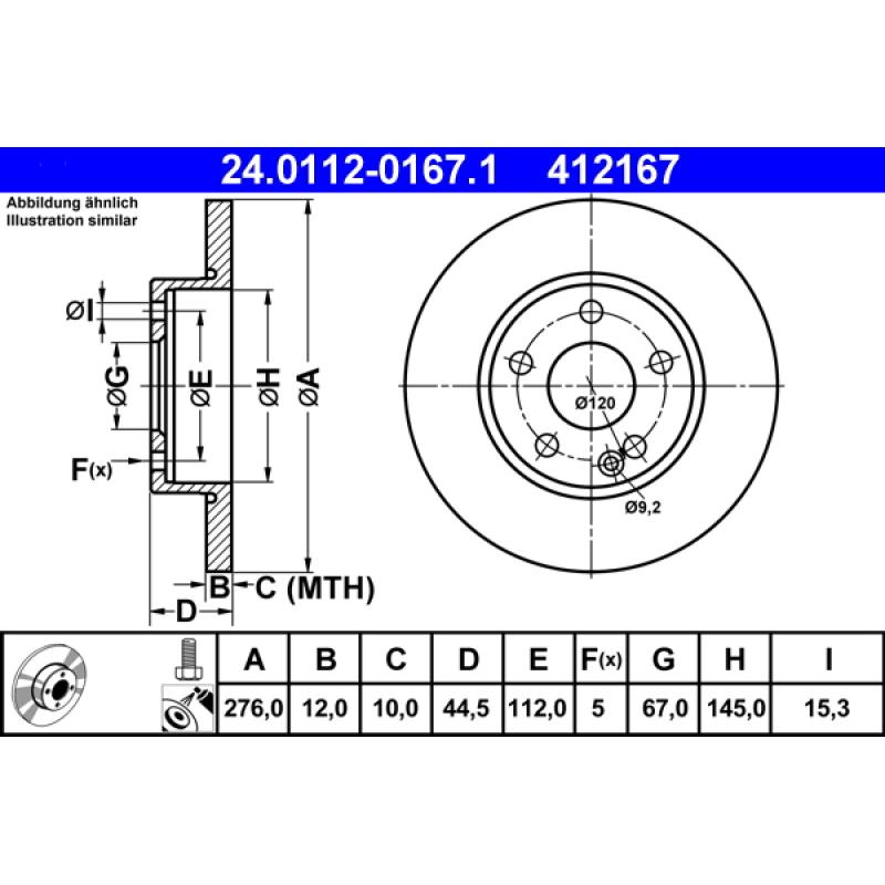 Jeu de 2 disques de frein avant ATE 24.0112-0167.1 - Visuel 1