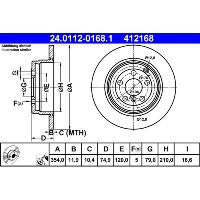 Jeu de 2 disques de frein arrière ATE 24.0112-0168.1 - Visuel 1