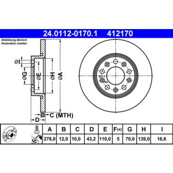 Jeu de 2 disques de frein arrière ATE 24.0112-0170.1 pour JEEP COMPASS 1.6 CRD - 120cv