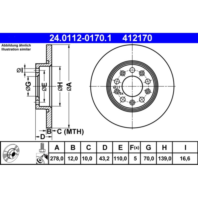 Jeu de 2 disques de frein arrière ATE 24.0112-0170.1 - Visuel 1