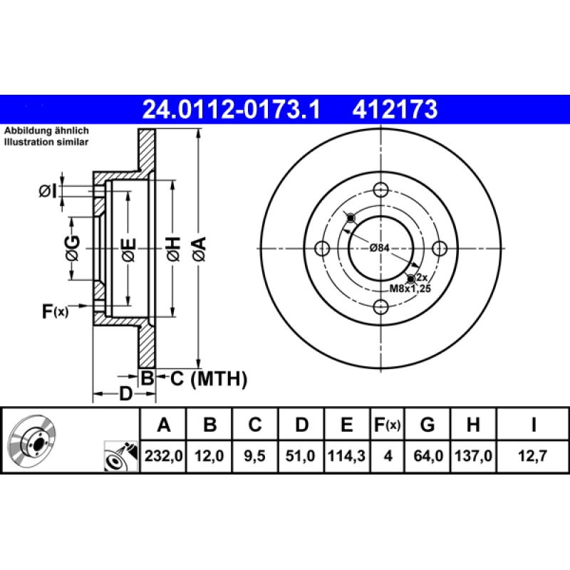 Jeu de 2 disques de frein avant ATE 24.0112-0173.1 - Visuel 1