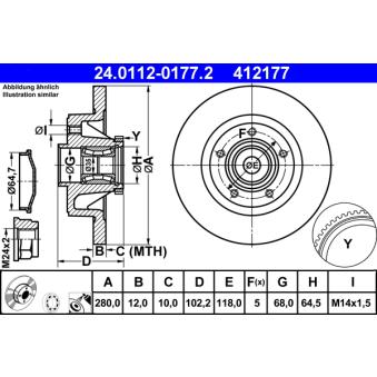 Jeu de 2 disques de frein arrière ATE OEM 8200228610