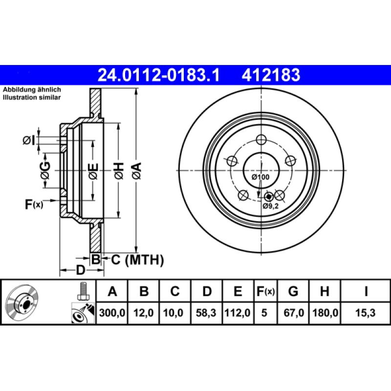 Jeu de 2 disques de frein arrière ATE 24.0112-0183.1 - Visuel 1