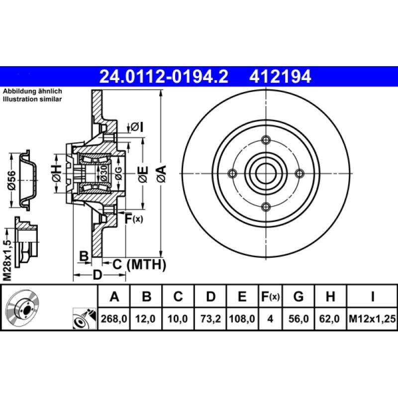 Jeu de 2 disques de frein arrière ATE 24.0112-0194.2 - Visuel 1