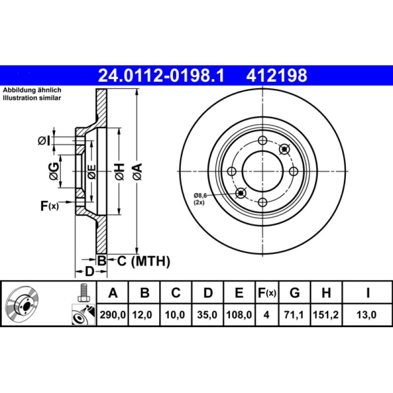Jeu de 2 disques de frein arrière ATE 24.0112-0198.1 - Visuel 1