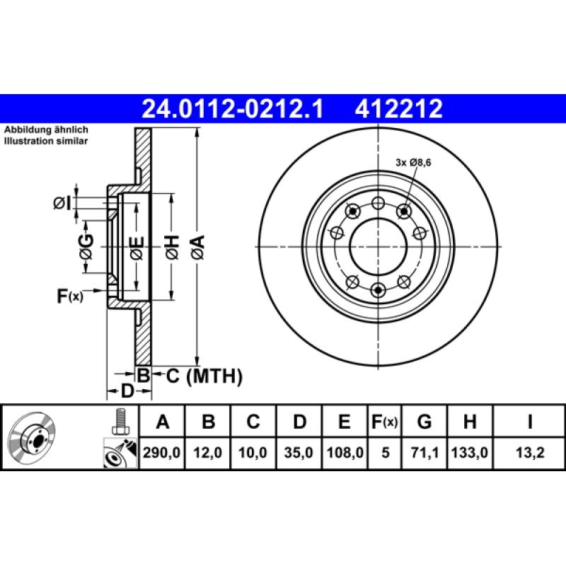 Jeu de 2 disques de frein arrière ATE 24.0112-0212.1 - Visuel 1