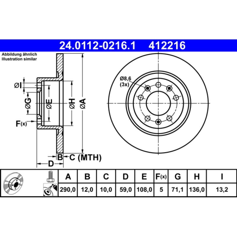 Jeu de 2 disques de frein arrière ATE 24.0112-0216.1 - Visuel 1