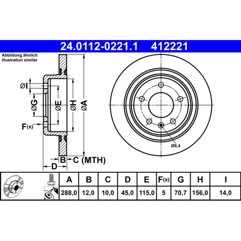 Jeu de 2 disques de frein arrière ATE 24.0112-0221.1 - Visuel 1