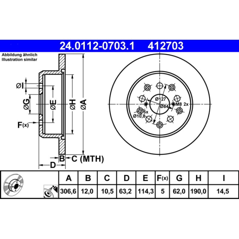 Jeu de 2 disques de frein arrière ATE 24.0112-0703.1 - Visuel 1