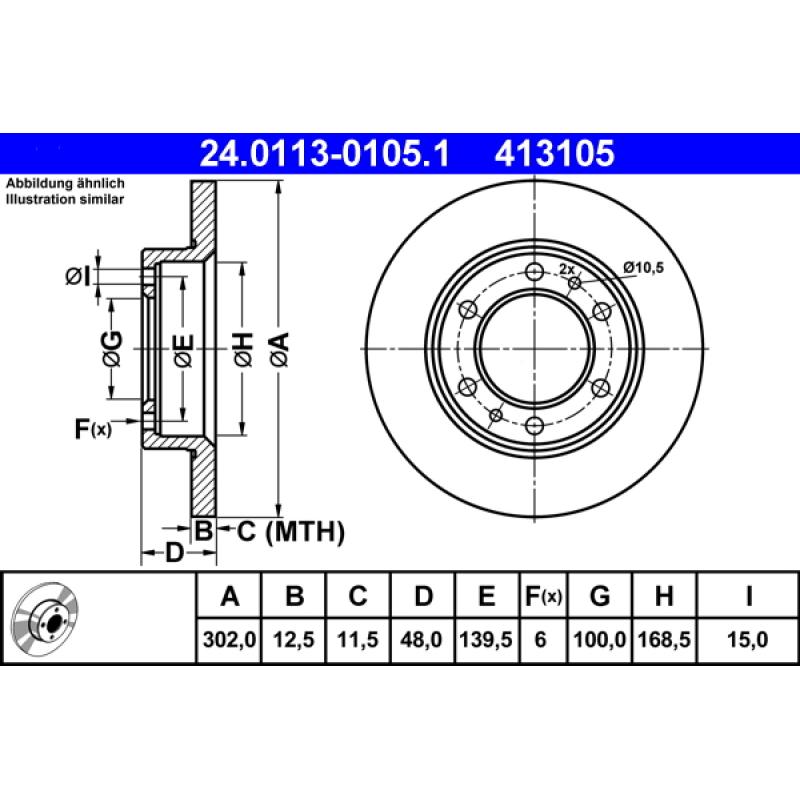 Jeu de 2 disques de frein avant ATE 24.0113-0105.1 - Visuel 1