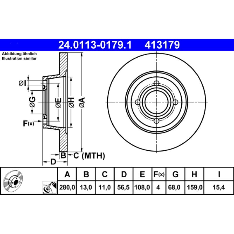 Jeu de 2 disques de frein avant ATE 24.0113-0179.1 - Visuel 1