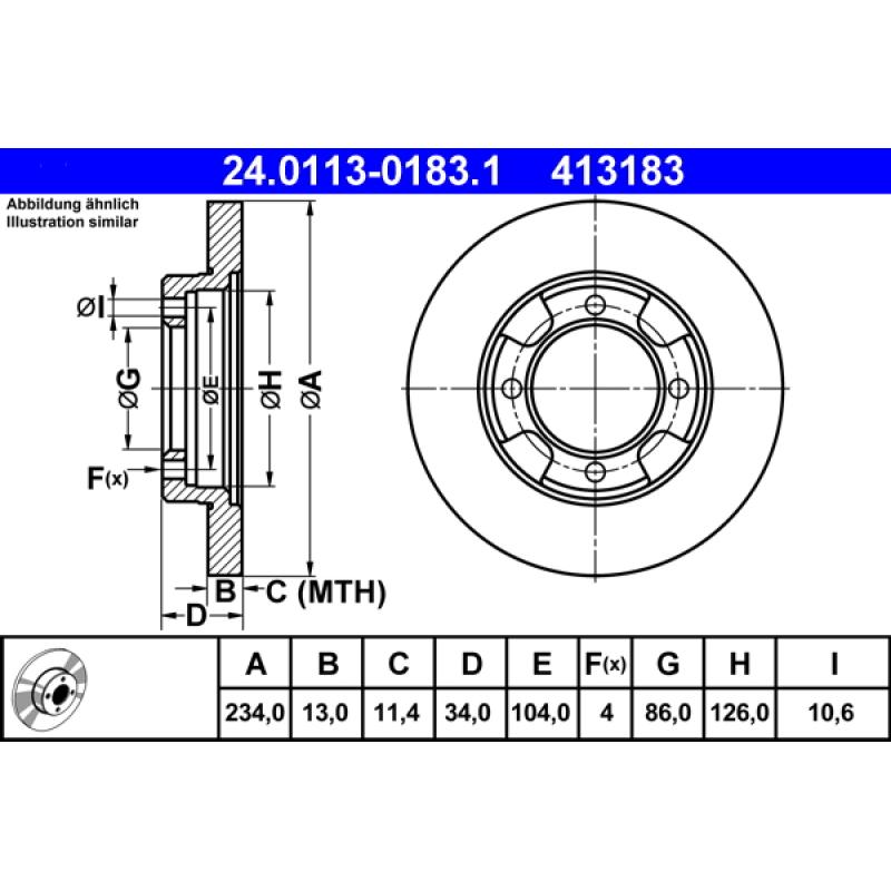 Jeu de 2 disques de frein avant ATE 24.0113-0183.1 - Visuel 1