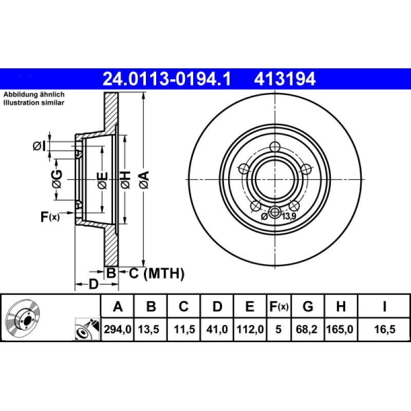 Jeu de 2 disques de frein arrière ATE 24.0113-0194.1 - Visuel 1
