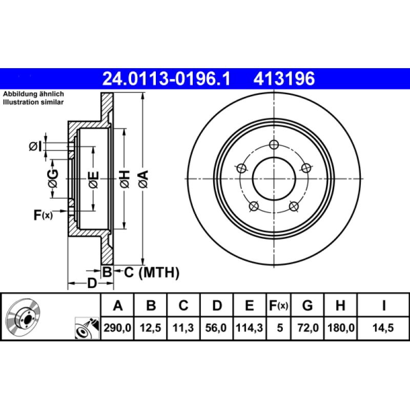 Jeu de 2 disques de frein arrière ATE 24.0113-0196.1 - Visuel 1
