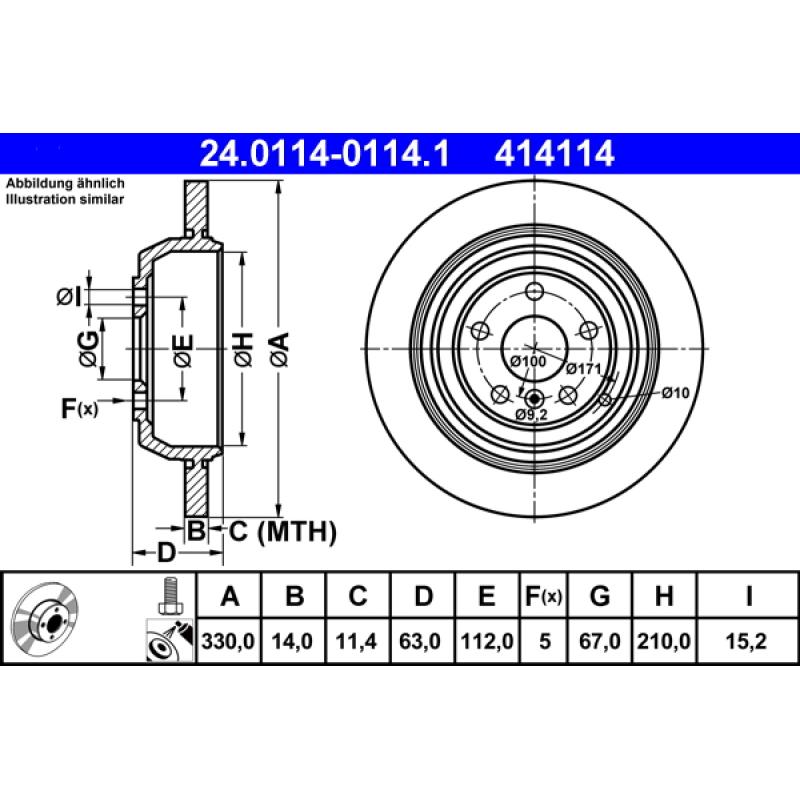 Jeu de 2 disques de frein arrière ATE 24.0114-0114.1 - Visuel 1