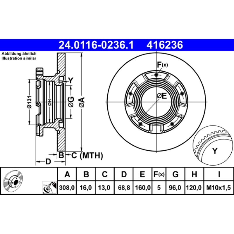 Jeu de 2 disques de frein arrière ATE 24.0116-0236.1 - Visuel 1