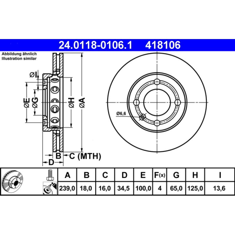 Jeu de 2 disques de frein avant ATE 24.0118-0106.1 - Visuel 1