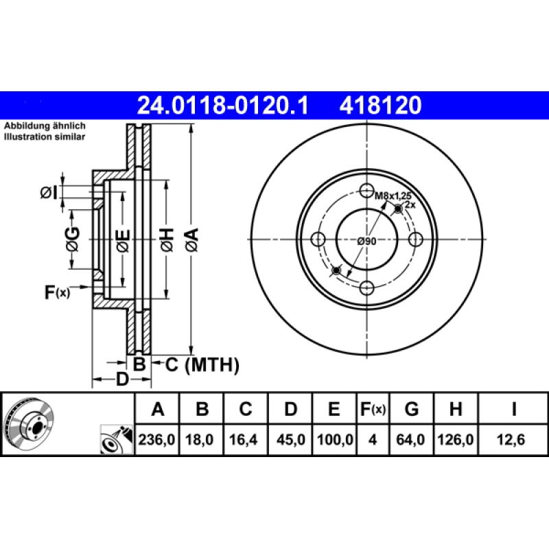 Jeu de 2 disques de frein avant ATE 24.0118-0120.1 - Visuel 1