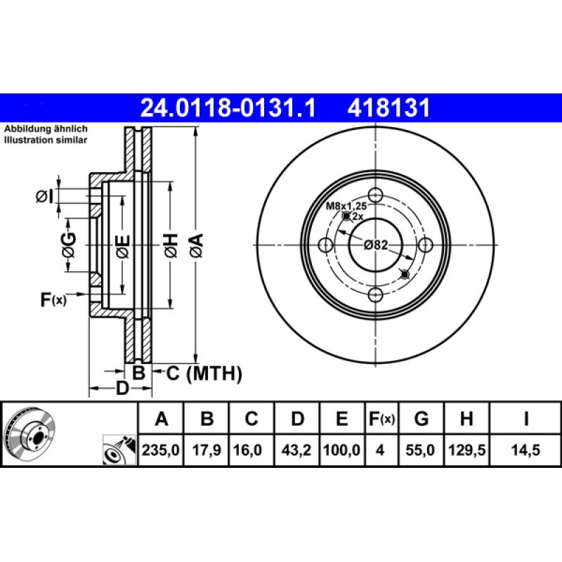 Jeu de 2 disques de frein avant ATE 24.0118-0131.1 - Visuel 1