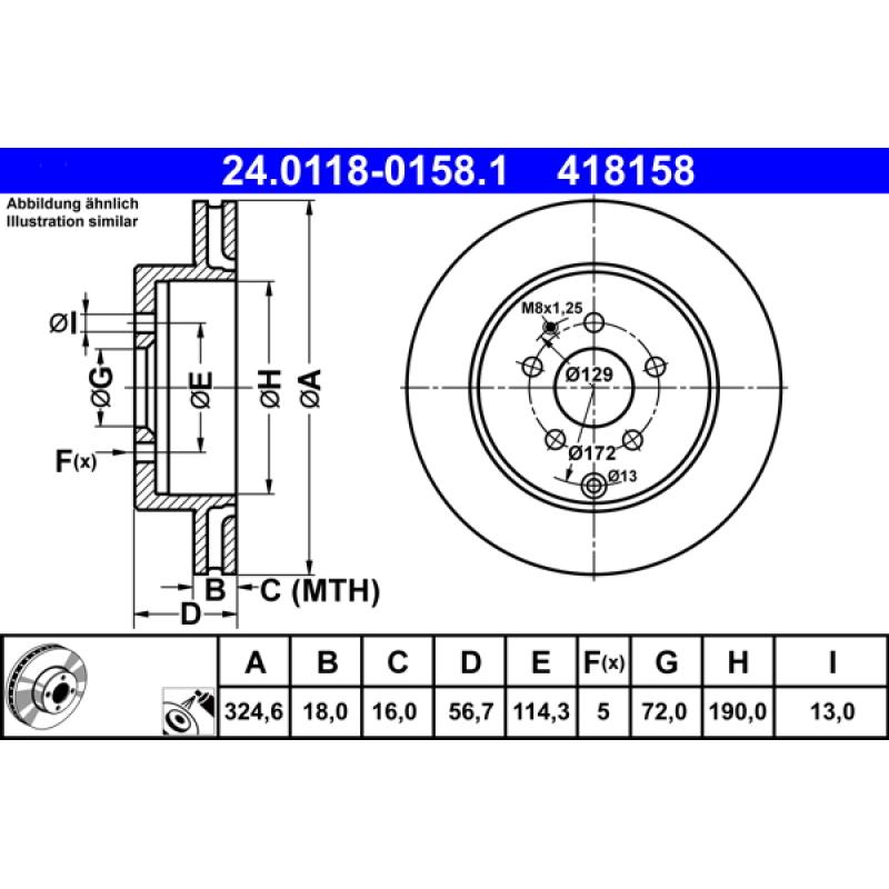 Jeu de 2 disques de frein arrière ATE 24.0118-0158.1 - Visuel 1