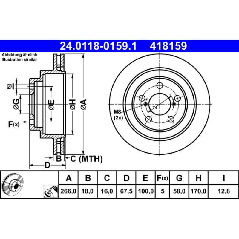 Jeu de 2 disques de frein arrière ATE 24.0118-0159.1 - Visuel 1