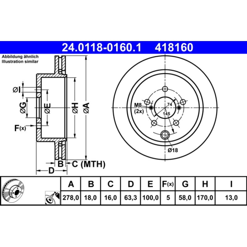 Jeu de 2 disques de frein arrière ATE 24.0118-0160.1 - Visuel 1
