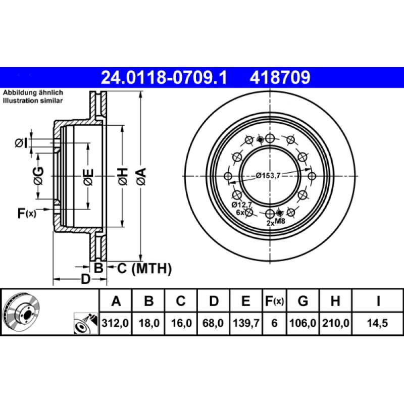 Jeu de 2 disques de frein arrière ATE 24.0118-0709.1 - Visuel 1