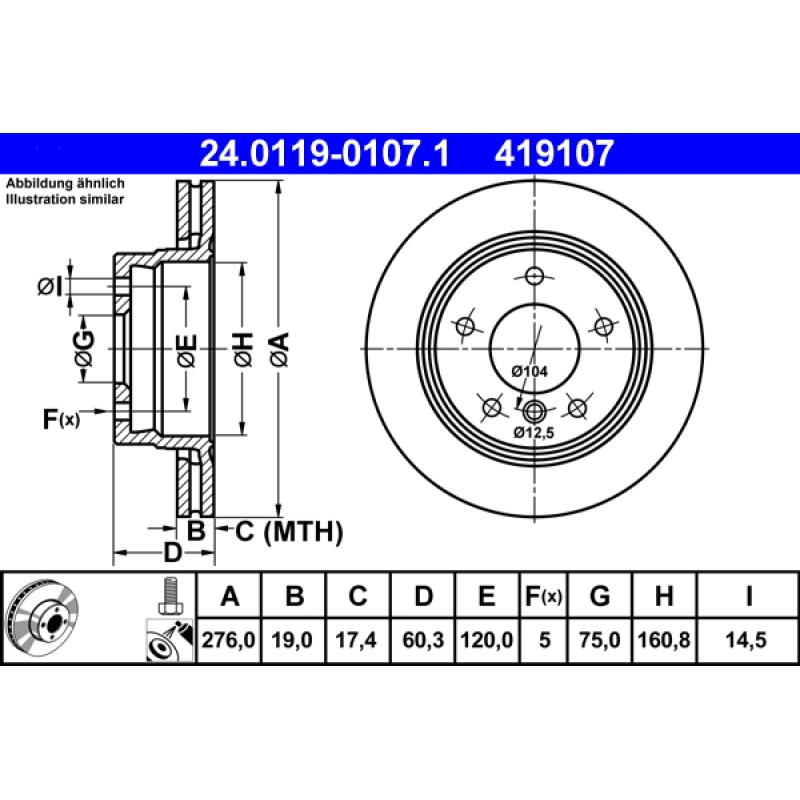 Jeu de 2 disques de frein arrière ATE 24.0119-0107.1 - Visuel 1