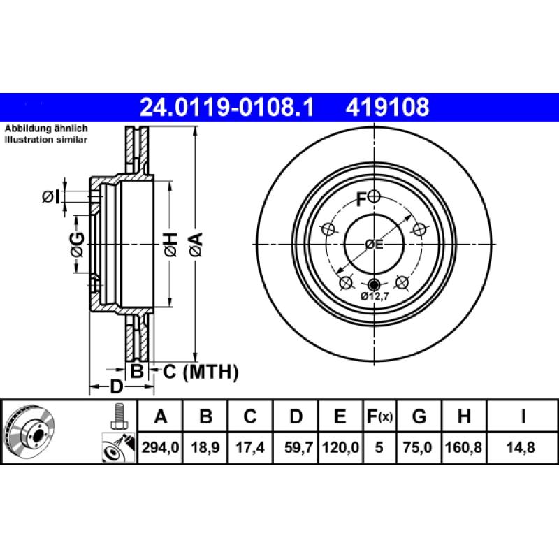 Jeu de 2 disques de frein arrière ATE 24.0119-0108.1 - Visuel 1