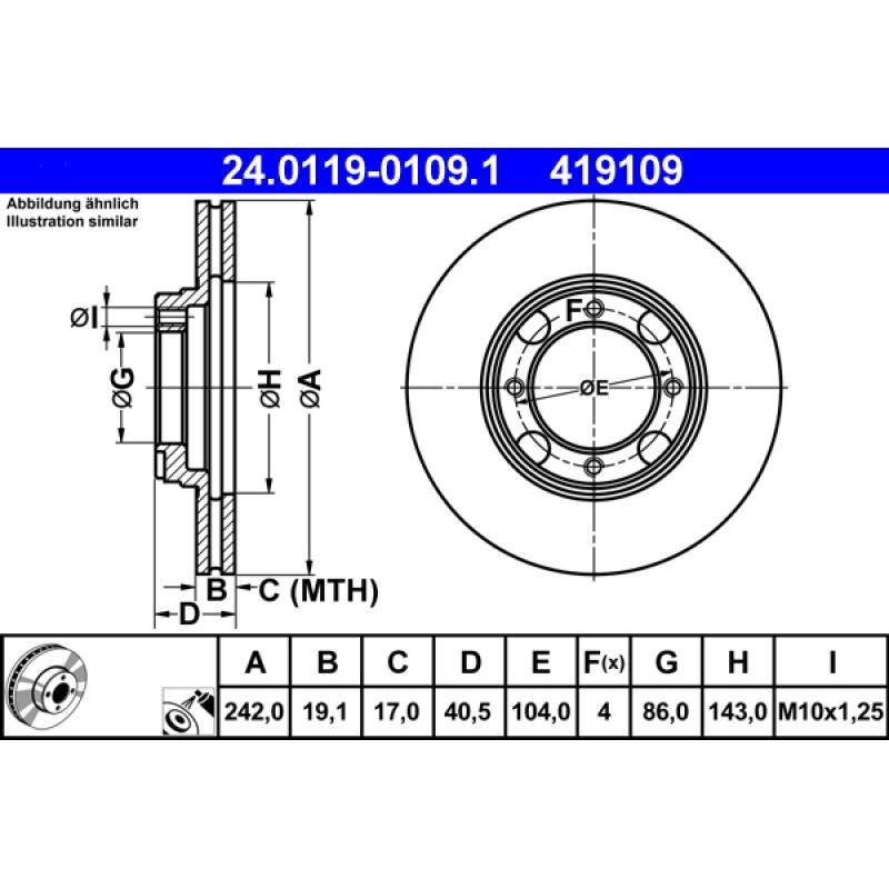 Jeu de 2 disques de frein avant ATE 24.0119-0109.1 - Visuel 1