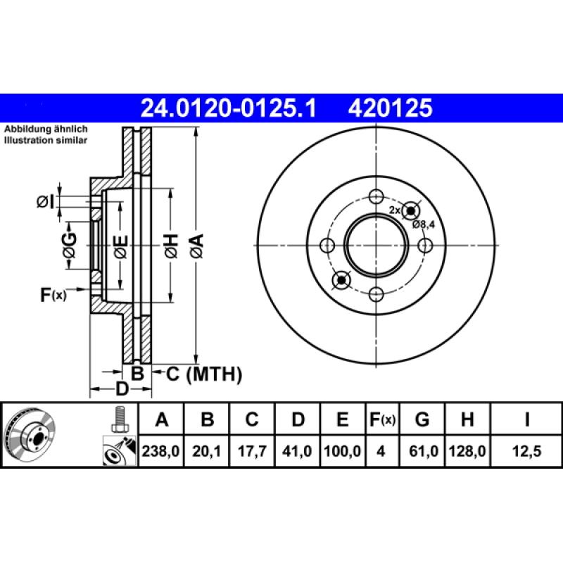 Jeu de 2 disques de frein avant ATE 24.0120-0125.1 - Visuel 1
