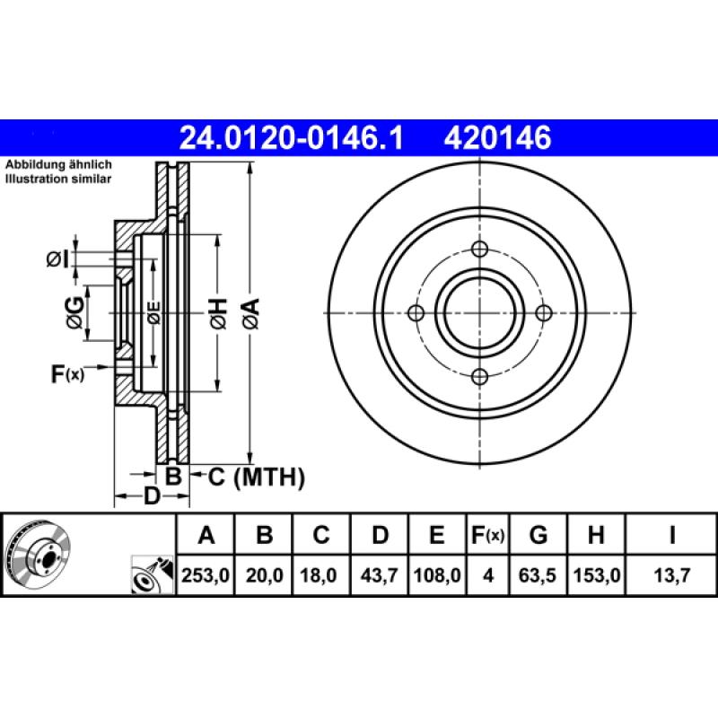 Jeu de 2 disques de frein arrière ATE 24.0120-0146.1 - Visuel 1