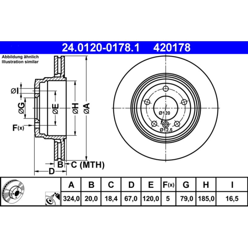Jeu de 2 disques de frein arrière ATE 24.0120-0178.1 - Visuel 1