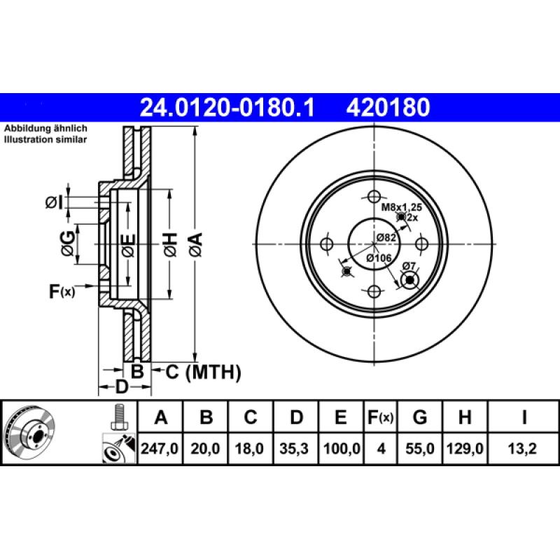 Jeu de 2 disques de frein avant ATE 24.0120-0180.1 - Visuel 1