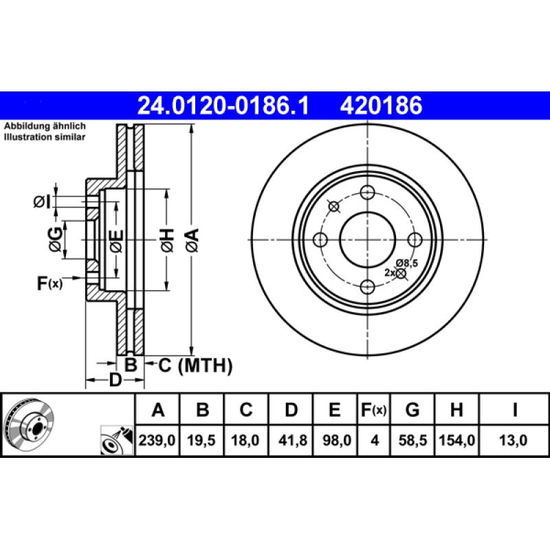 Jeu de 2 disques de frein avant ATE 24.0120-0186.1 - Visuel 1