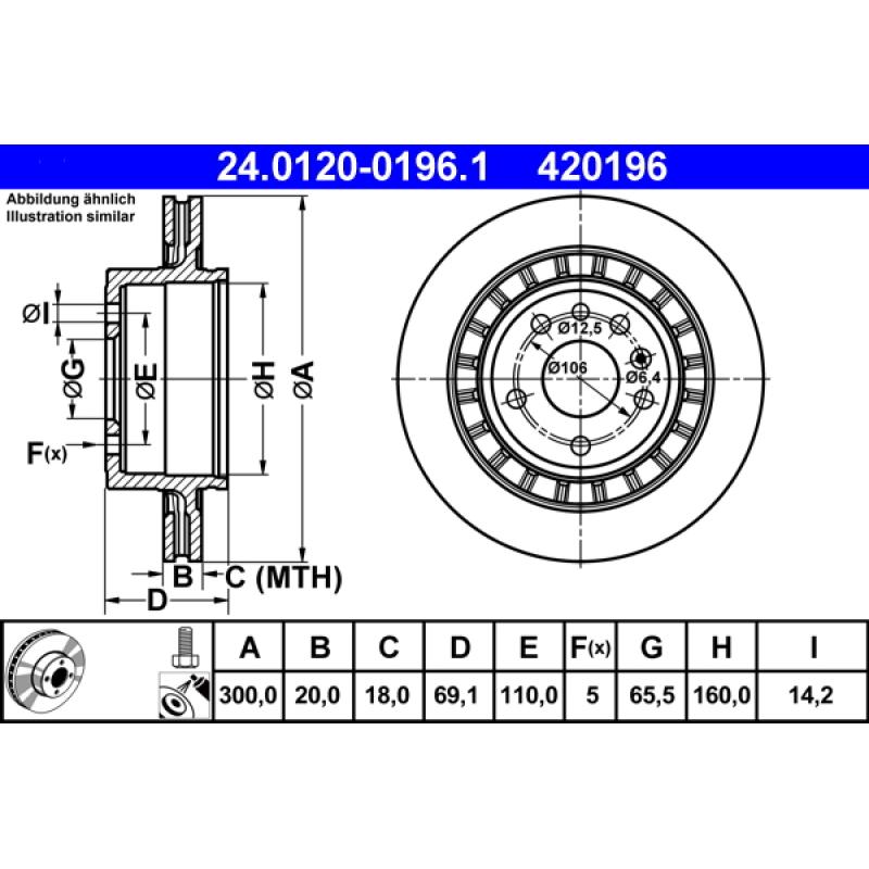 Jeu de 2 disques de frein arrière ATE 24.0120-0196.1 - Visuel 1
