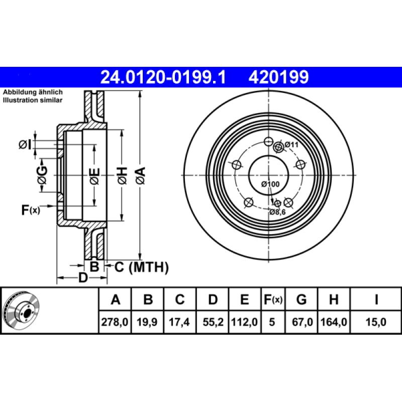 Jeu de 2 disques de frein arrière ATE 24.0120-0199.1 - Visuel 1