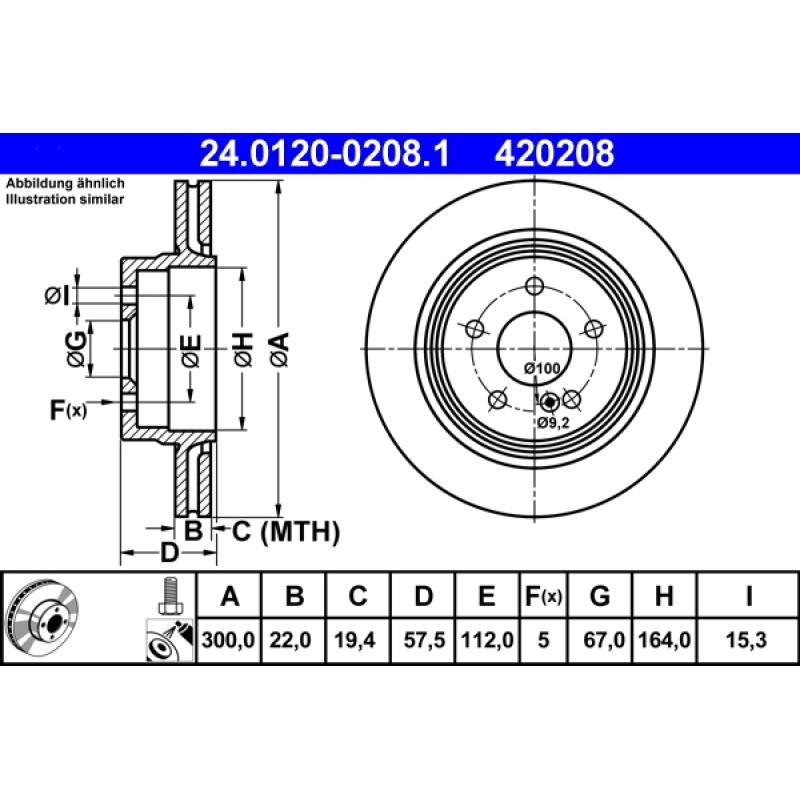 Jeu de 2 disques de frein arrière ATE 24.0120-0208.1 - Visuel 1