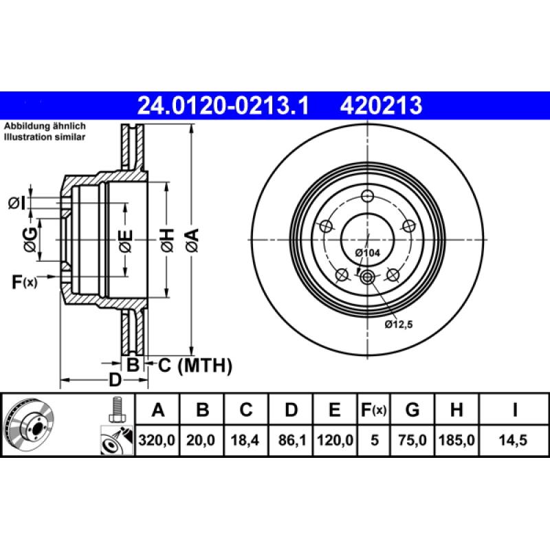 Jeu de 2 disques de frein arrière ATE 24.0120-0213.1 - Visuel 1
