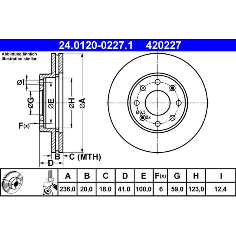 Jeu de 2 disques de frein avant ATE 24.0120-0227.1 - Visuel 1