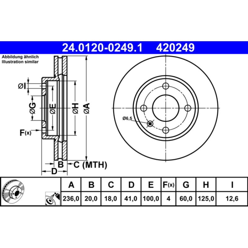 Jeu de 2 disques de frein avant ATE 24.0120-0249.1 - Visuel 1